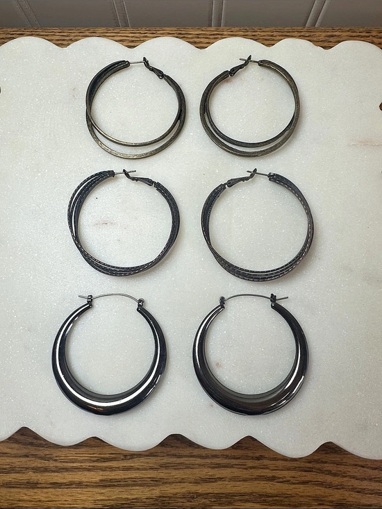 Jewelry - Two Inch Hoop Earrings Set Black & Silver Like New